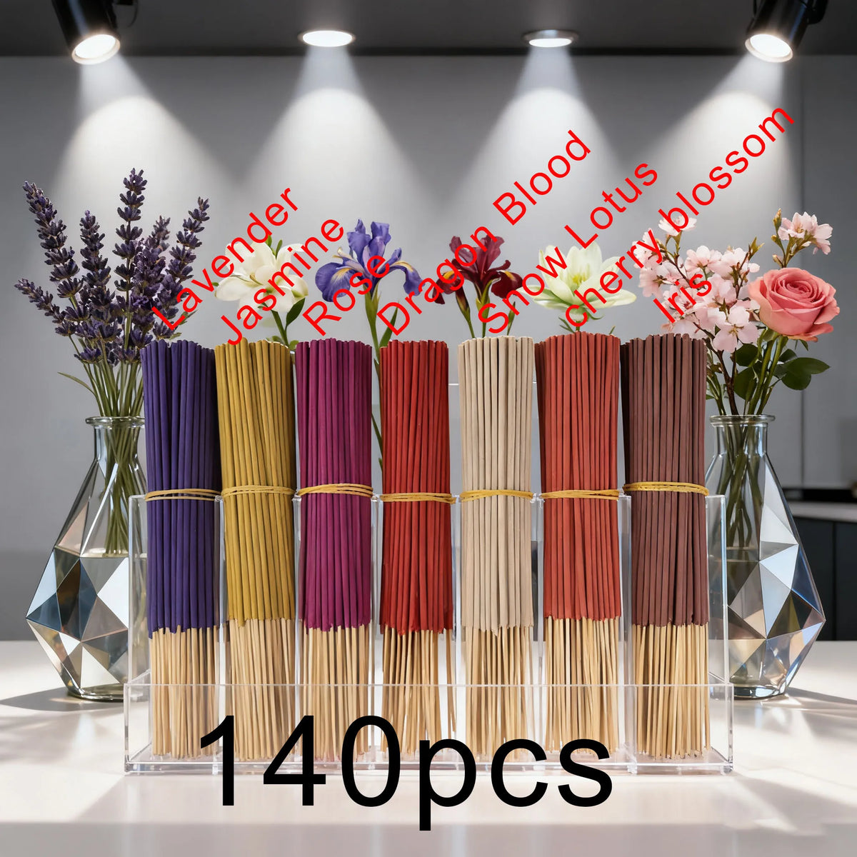 7 Sets of 140 Incense Sticks, Available in Four Seasonal Sets: Rose, Lavender, Sandalwood, Jasmine, Mint, Cherry Blossom, Herbal, and Dragon Blood Wood, with 20 Sticks Per Pack, Suitable for Home Use, Office, Yoga, Meditation - Zenflow Active