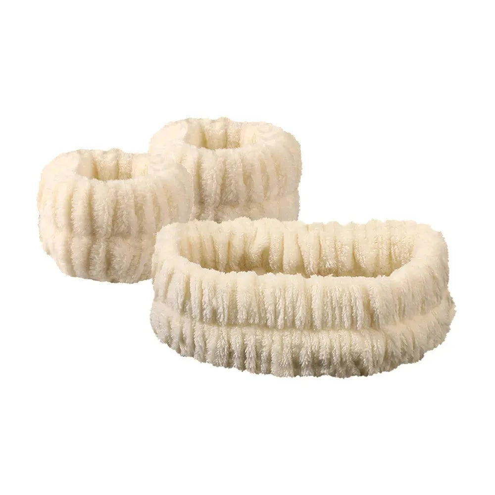 Bow Headband & Wristband Set | Soft Coral Fleece Hair Band for Washing, Yoga & Skincare - Zenflow Active