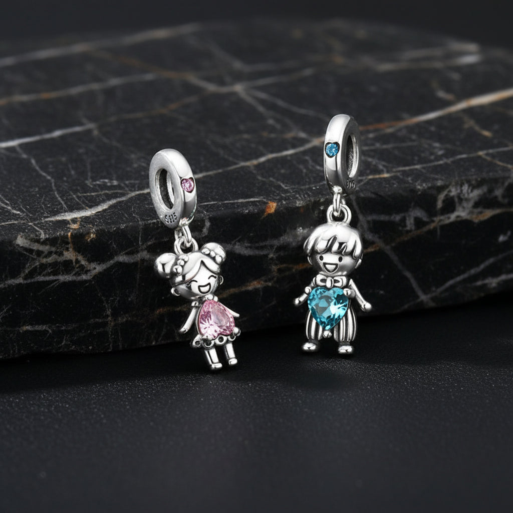 Original 925 Sterling Silver Bead Charms Girl Boy Pendant - Zenflow Active