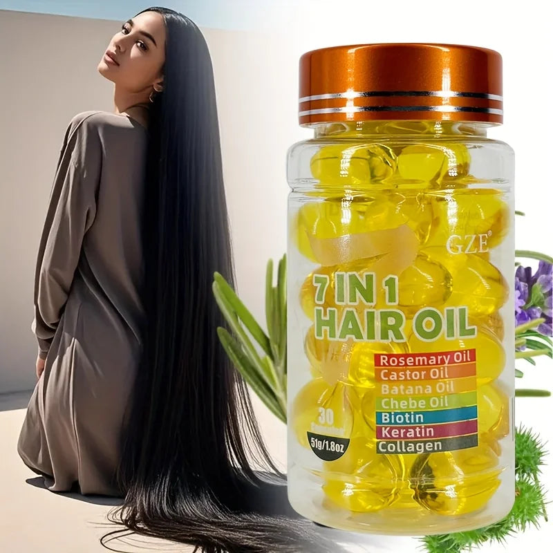 GZE 7-IN-1 Hair Oil Enriched With Rosemary Oil Castor Oil Batana Oil Chebe Oil Biotin Keratin Collagen Hydrating Smoothing - Zenflow Active