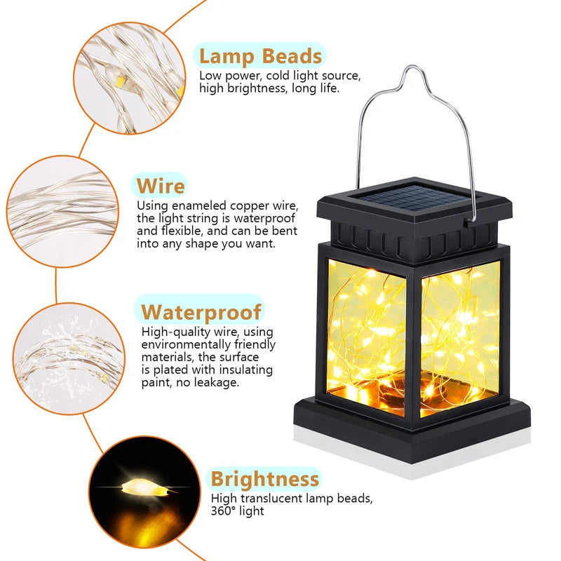 Solar Palace Lantern Hanging Candle Lamp Outdoor Solar Lights Decor Item for Lawn Landscape Patio Floor Yard Garden Atmospheric - Zenflow Active