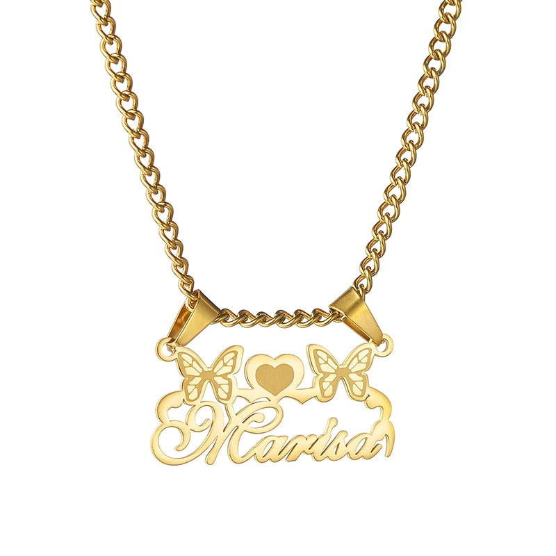 Goxijite Custom Removable Butterfly Heart Name Pendant Stainless Steel Laser Marking Nameplate Necklace - Zenflow Active