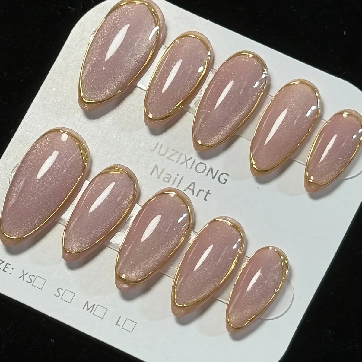 Almond Press-On Nails – Gold-Edge French Nude Pink, Set of 10 - Zenflow Active