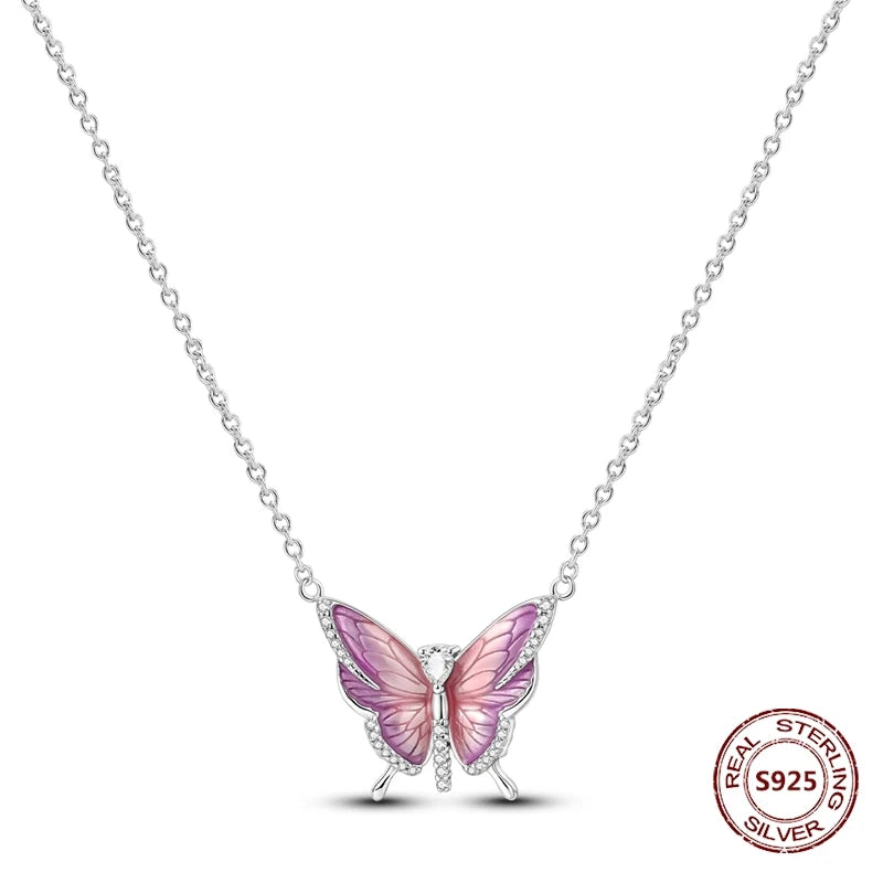 Butterfly Necklace 925 Sterling Silver Original Dragonfly Luminous Firefly Zircon Pendant Chain Link For Women Fine Jewelry Gift - Zenflow Active