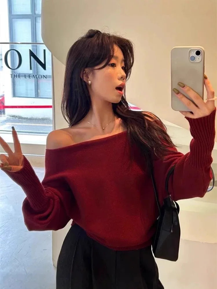 Women’s Slash-Neck Knit Sweater