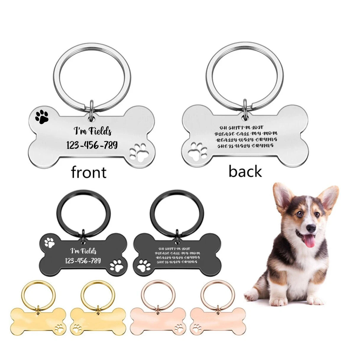 Personalised Bone-Shaped Dog Tag | Custom Engraved Stainless Steel Pet ID Tag - Zenflow Active