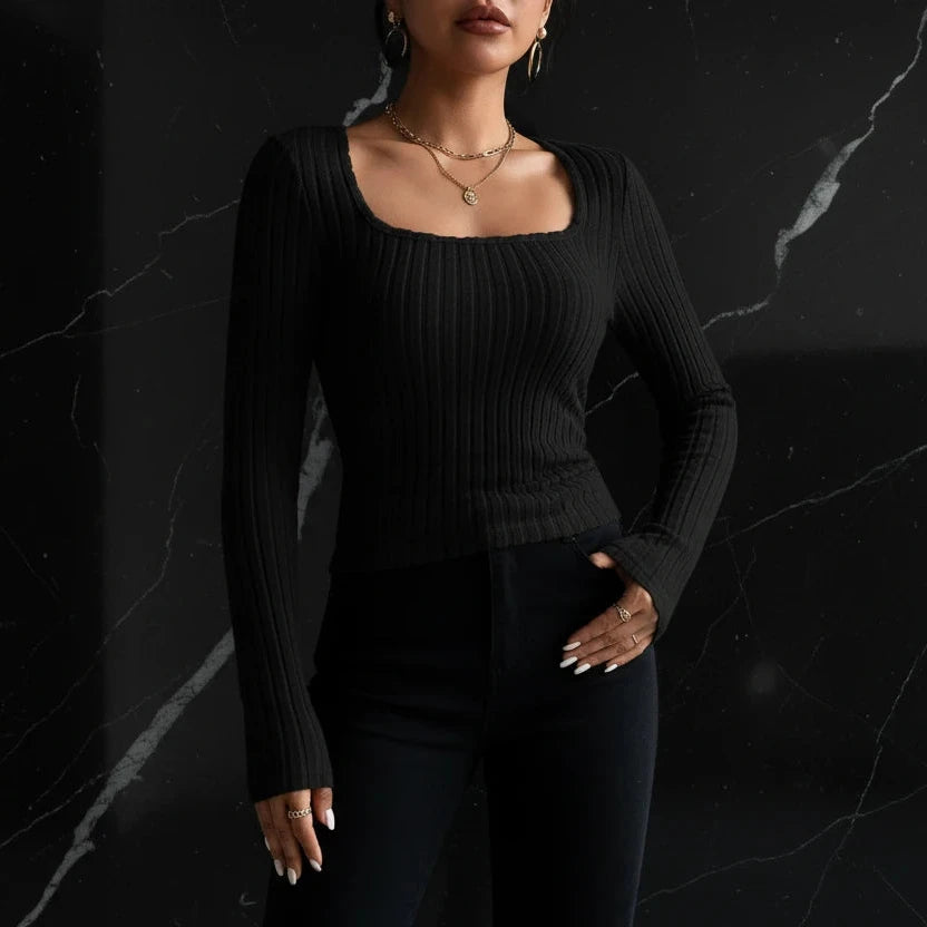 Ribbed Square Neck Long Sleeve Top Zenflow Active