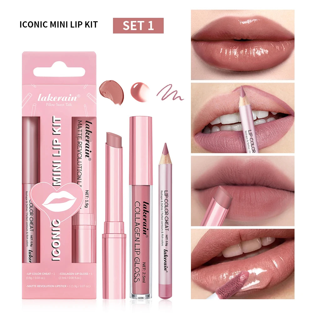 Lip Combo Matte Lipstick + Lip Liner Pen Lip Gloss Set - Zenflow Active