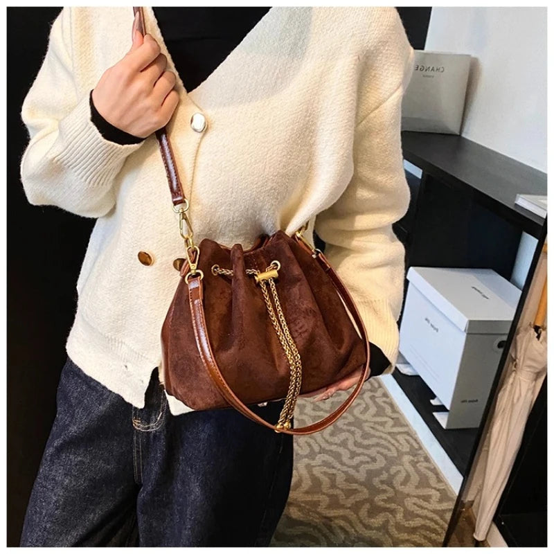 2026 Soft Commuting Crossbody Bags Faux Suede Sewing Hot Sale Bags for WomenThread Solid Color String Women's Handbags - Zenflow Active