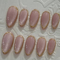Almond Press-On Nails – Gold-Edge French Nude Pink, Set of 10 - Zenflow Active