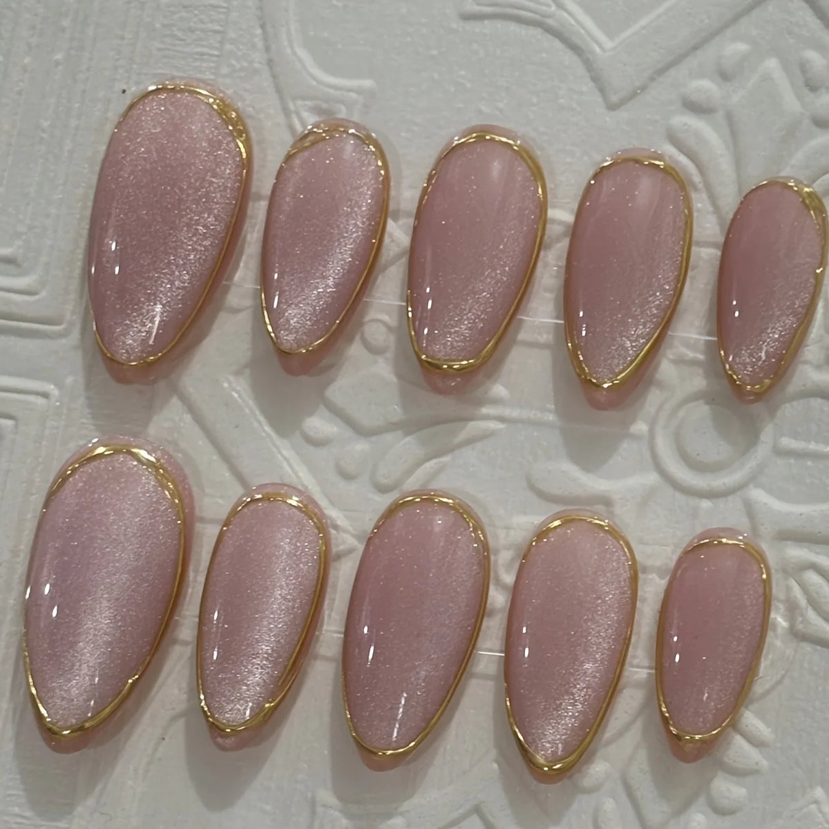 Almond Press-On Nails – Gold-Edge French Nude Pink, Set of 10 - Zenflow Active