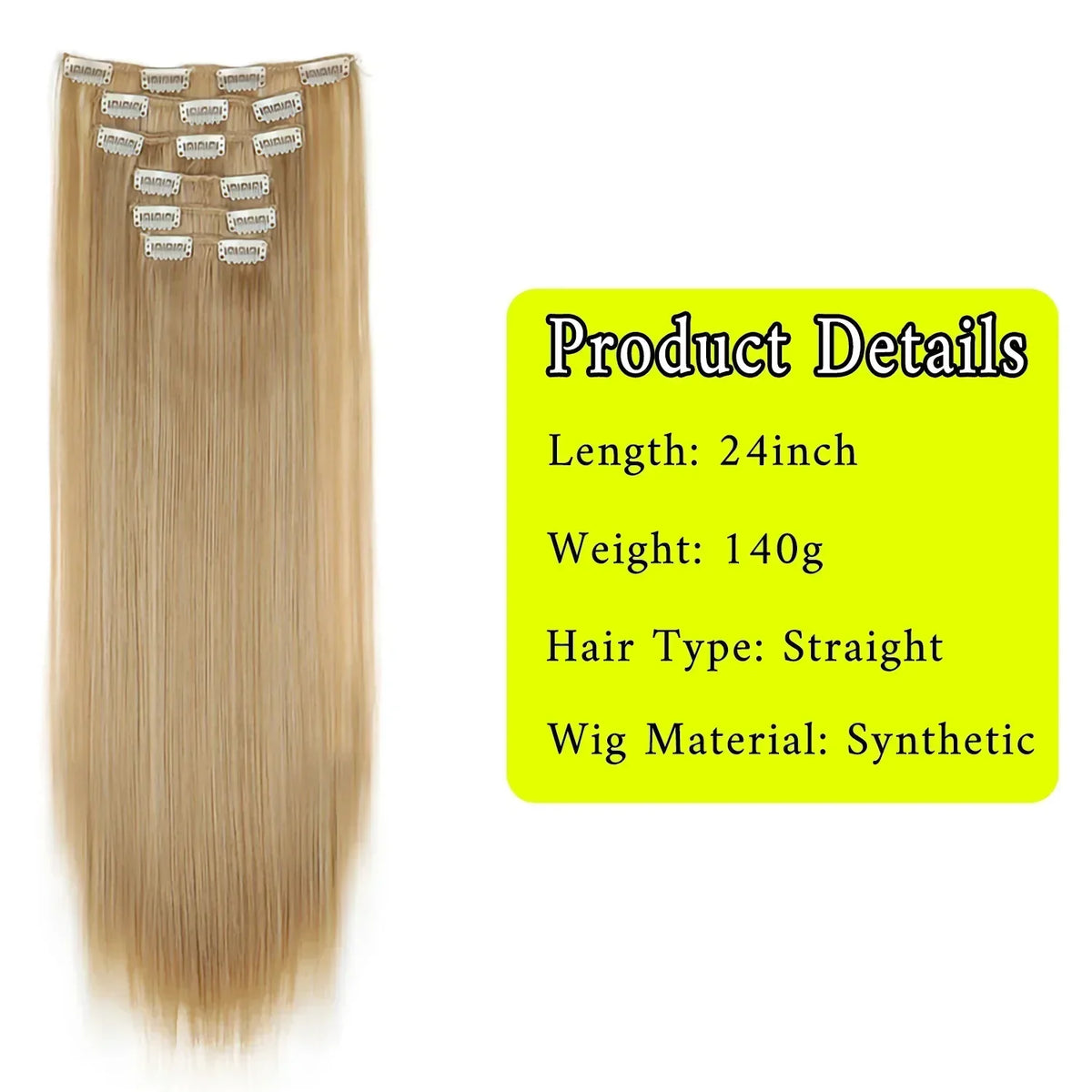 Black Hair Extensions 24"/60cm 6pcs/set Women Long Straight Synthetic Full Head Clip 16 Clips Ombre Heat Resistant Fiber Hair - Zenflow Active