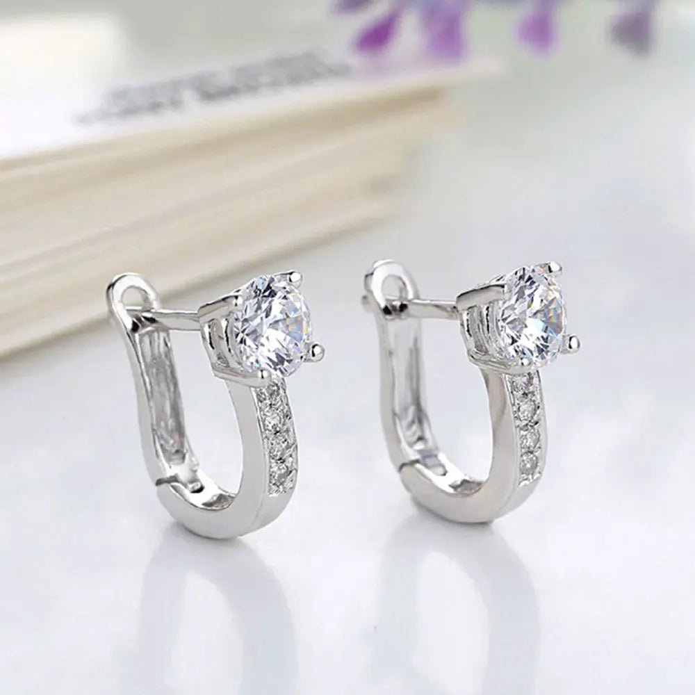 925 Sterling Silver Zircon Ear Buckle Earrings For Women Wedding Party Fashion Charm Jewelry - Zenflow Active