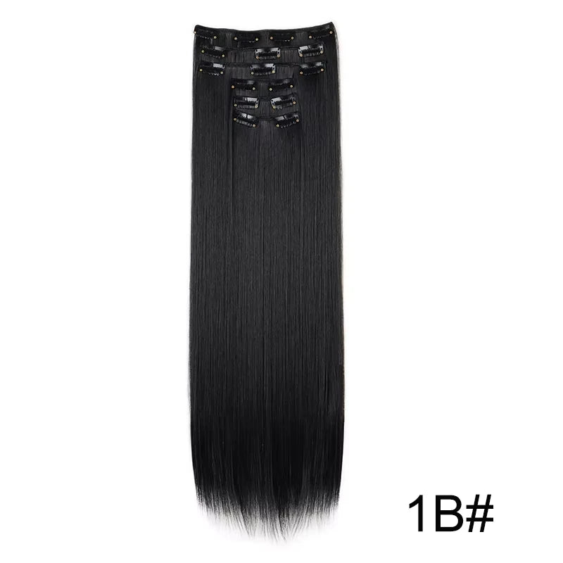 16 Clips in Hair Extensions 24Inchs Long Straight Hairstyle Synthetic Blonde Black Hairpieces Heat Resistant Fake Hair 6Pcs/Set - Zenflow Active
