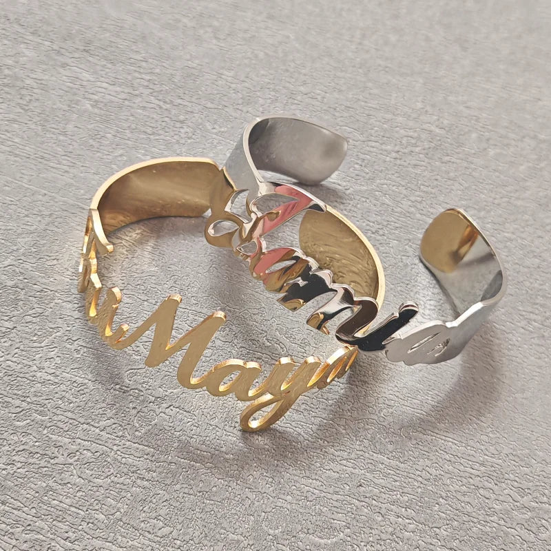 Custom Name Letter Big Bracelet Personalized Stainless Steel Opening Adjustable Charm Bangles Jewellery Birthday Gifts Wholesale - Zenflow Active