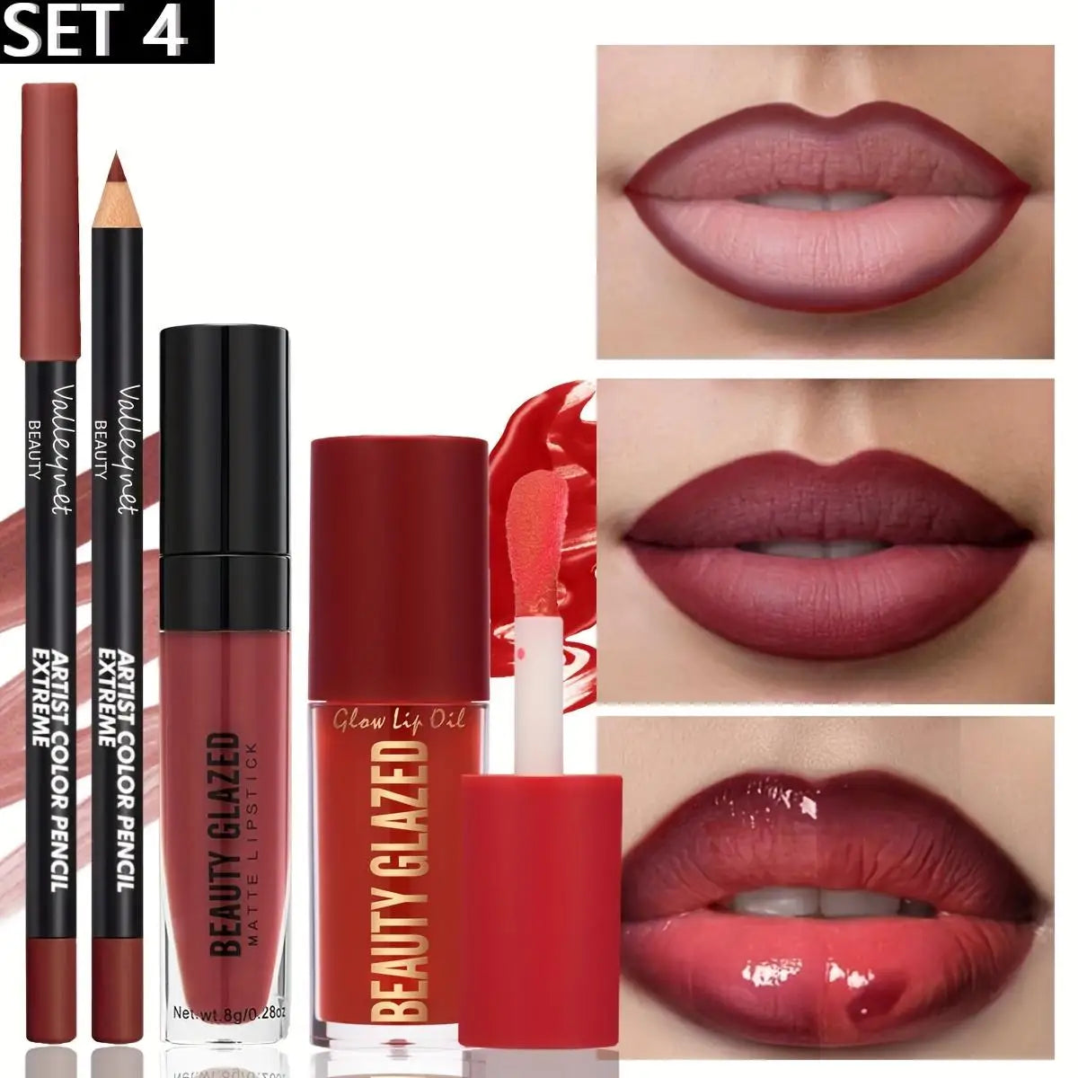 3pcs/Set Makeup Set: Matte Lip Liner + Lip Glaze + Moisturizing Lip Oil - Zenflow Active