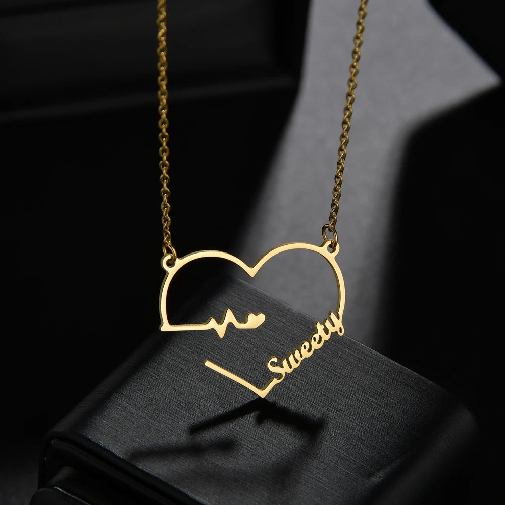 Haiyufly Custom Name Heart Necklace for Women Stainless Steel Jewellery Choker Chains Personalized Couple Valentine's Day Gift - Zenflow Active