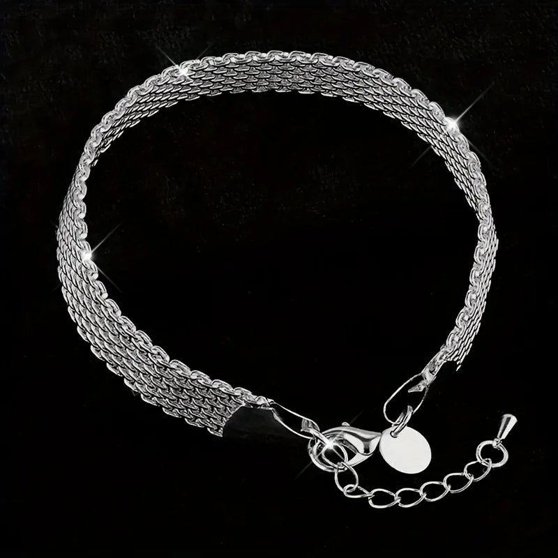 Charms Nice Chain 925 Sterling Silver Mesh Braided Design Sparkling Bracelet For Women Party Jewelry Couple Gifts - Zenflow Active