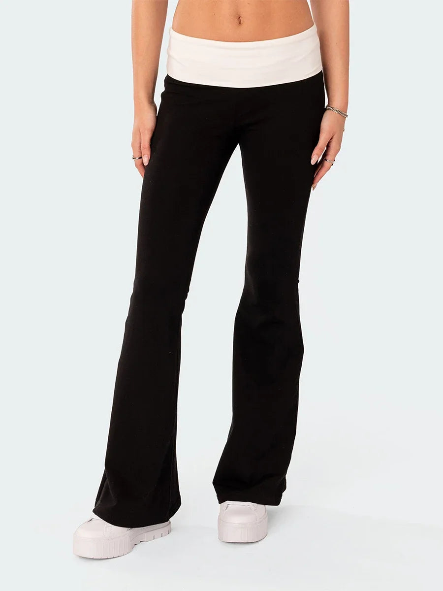 Contrast Colour High-Waist Flare Trousers - Zenflow Active