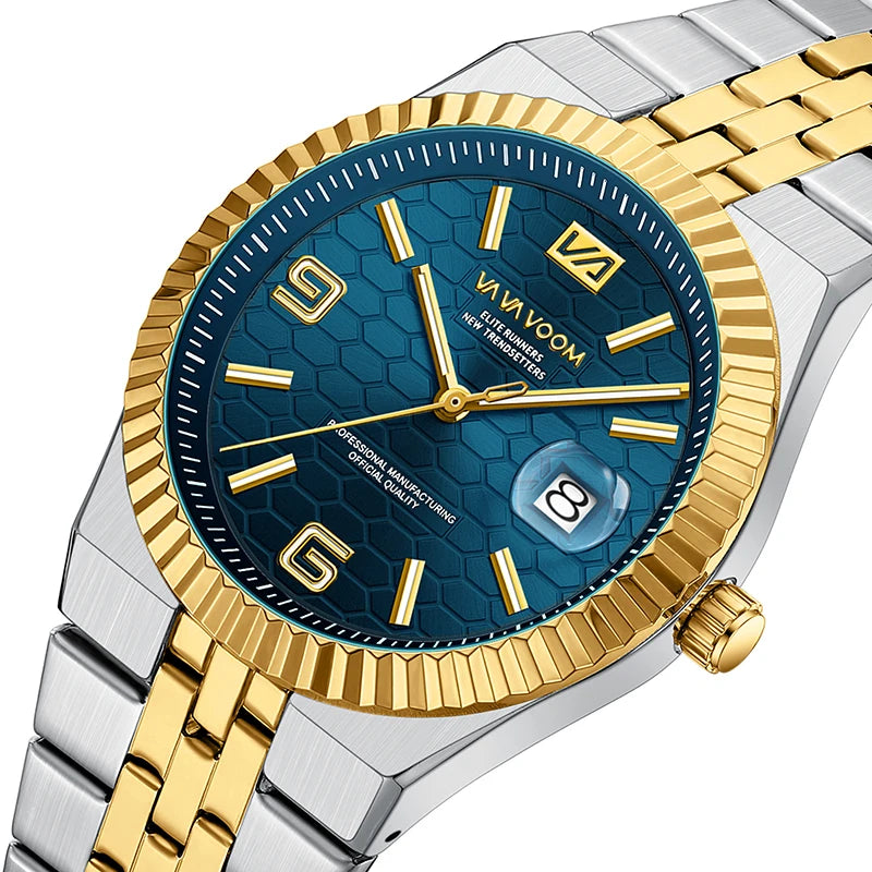 Men's Honeycomb Dial Quartz Watch — Luminous, Date Display, Stainless Steel, Waterproof - Zenflow Active