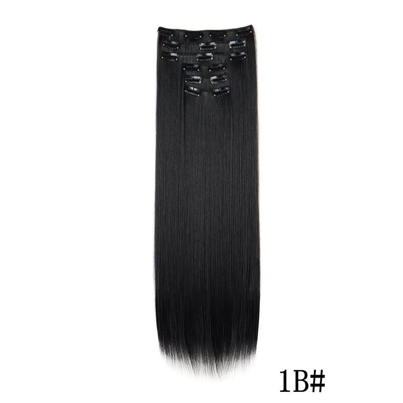 Synthetic Clips in Hair Extensions Long Straight Hairstyle Blonde Black Hairpieces Heat Resistant False Hair Daily Use - Zenflow Active