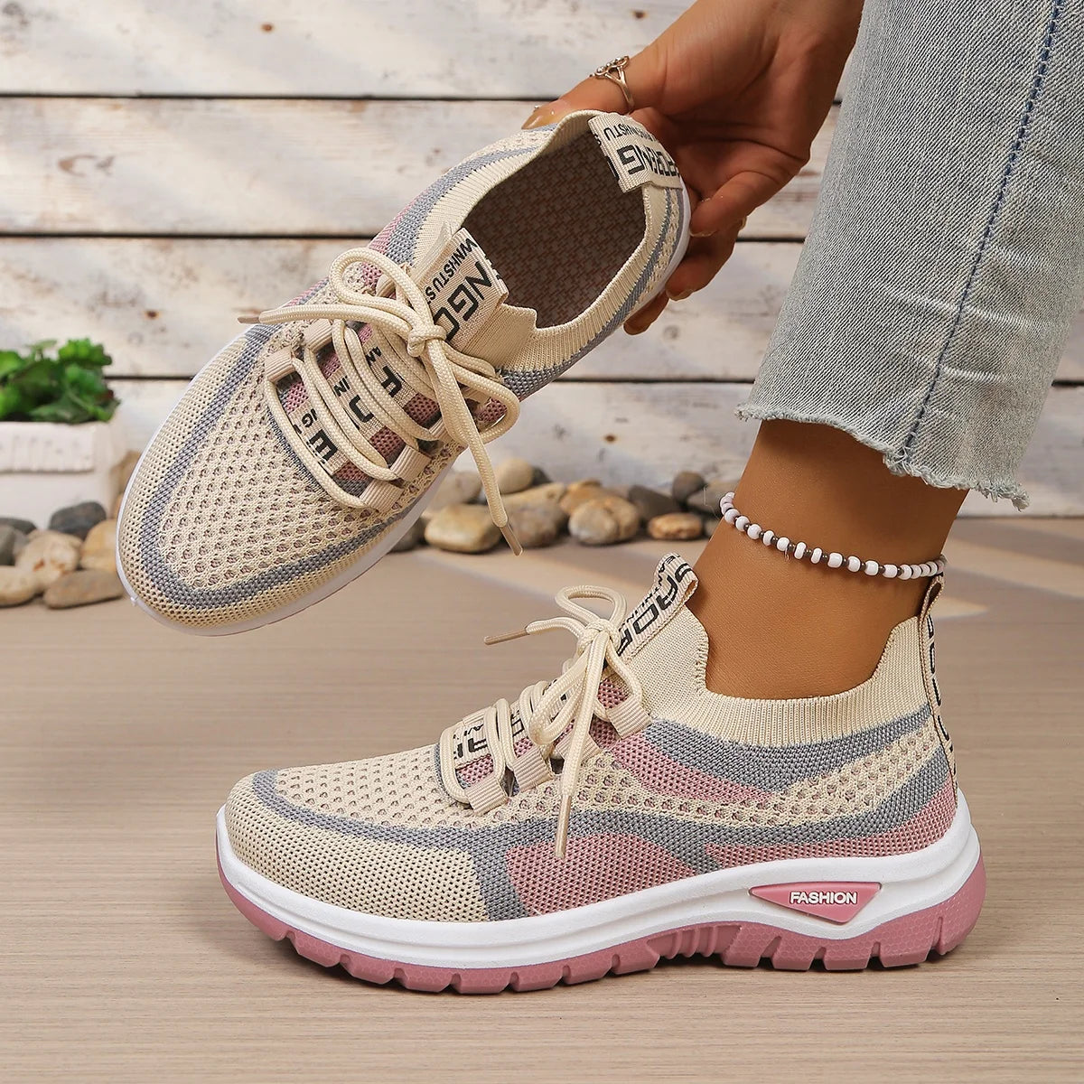 Women's Two-Tone Canvas Lace-Up Trainers — Patchwork, Low Heel, Breathable, Casual - Zenflow Active