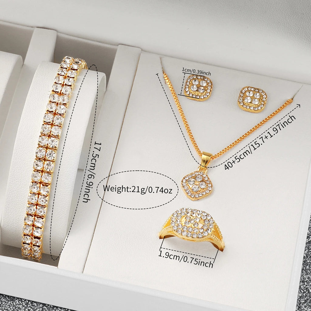 6PCS Fashion Full Diamond Women's Watch Gold Steel Band Analog Quartz Watches Jewellery Set Without Box - Zenflow Active