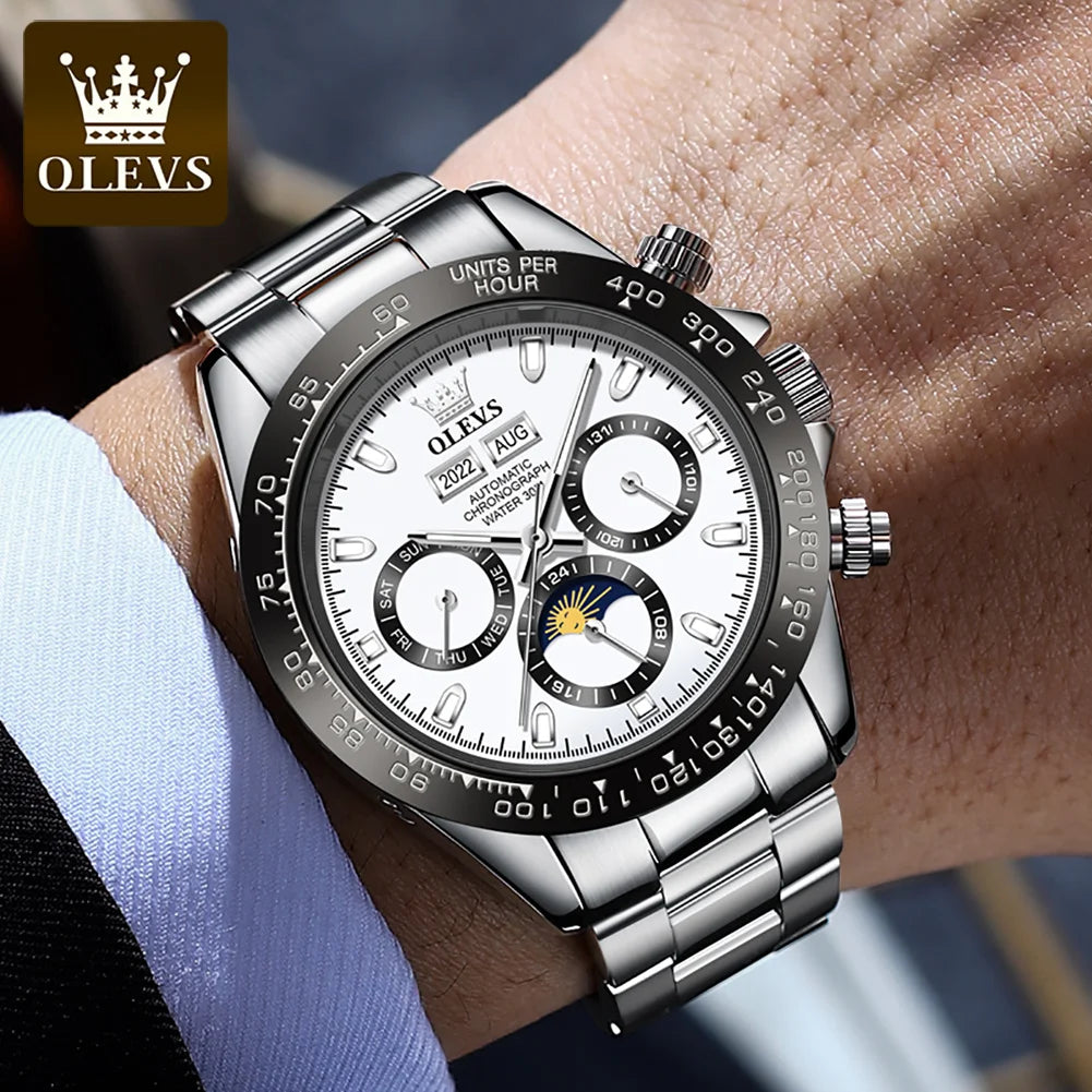 OLEVS 6654 Luxury Mens Watch Chronograph Automatic Mechanical Wristwatch - Zenflow Active