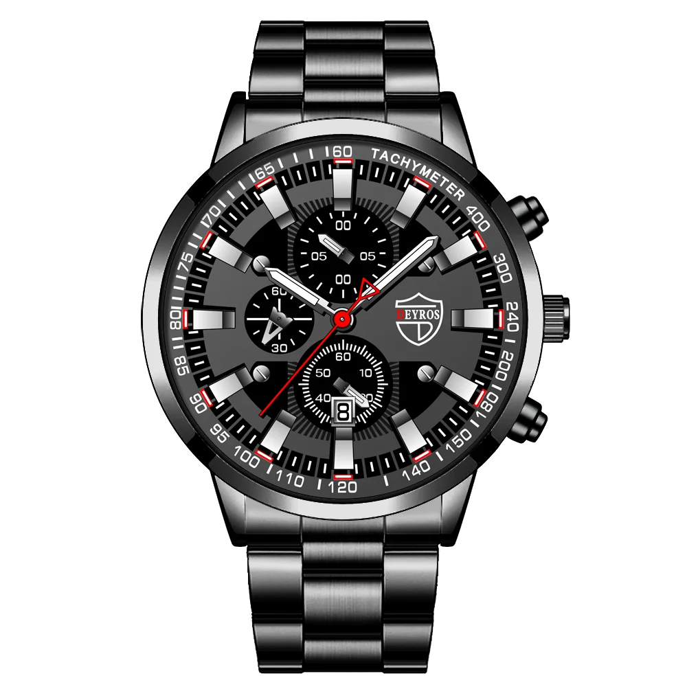 Men's Watch Black Stainless Steel Quartz Wristwatch - Zenflow Active