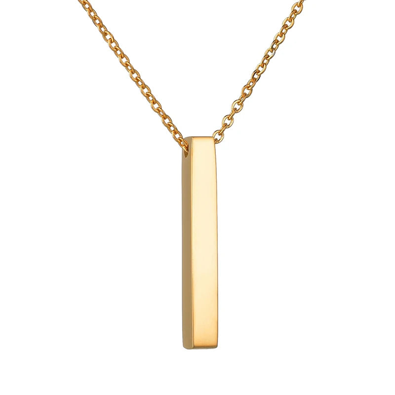 Engrave 4 Sides Name Date Custom Stainless Steel Thick Chain Necklaces for men Personalized Square Bar Pendant Jewellery - Zenflow Active