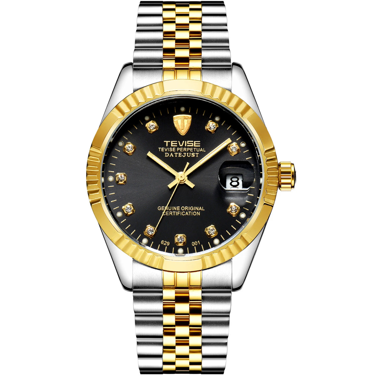 TEVISE T629 Automatic Mechanical Men's Watch — Diamond Detail, Date Display, Waterproof - Zenflow Active