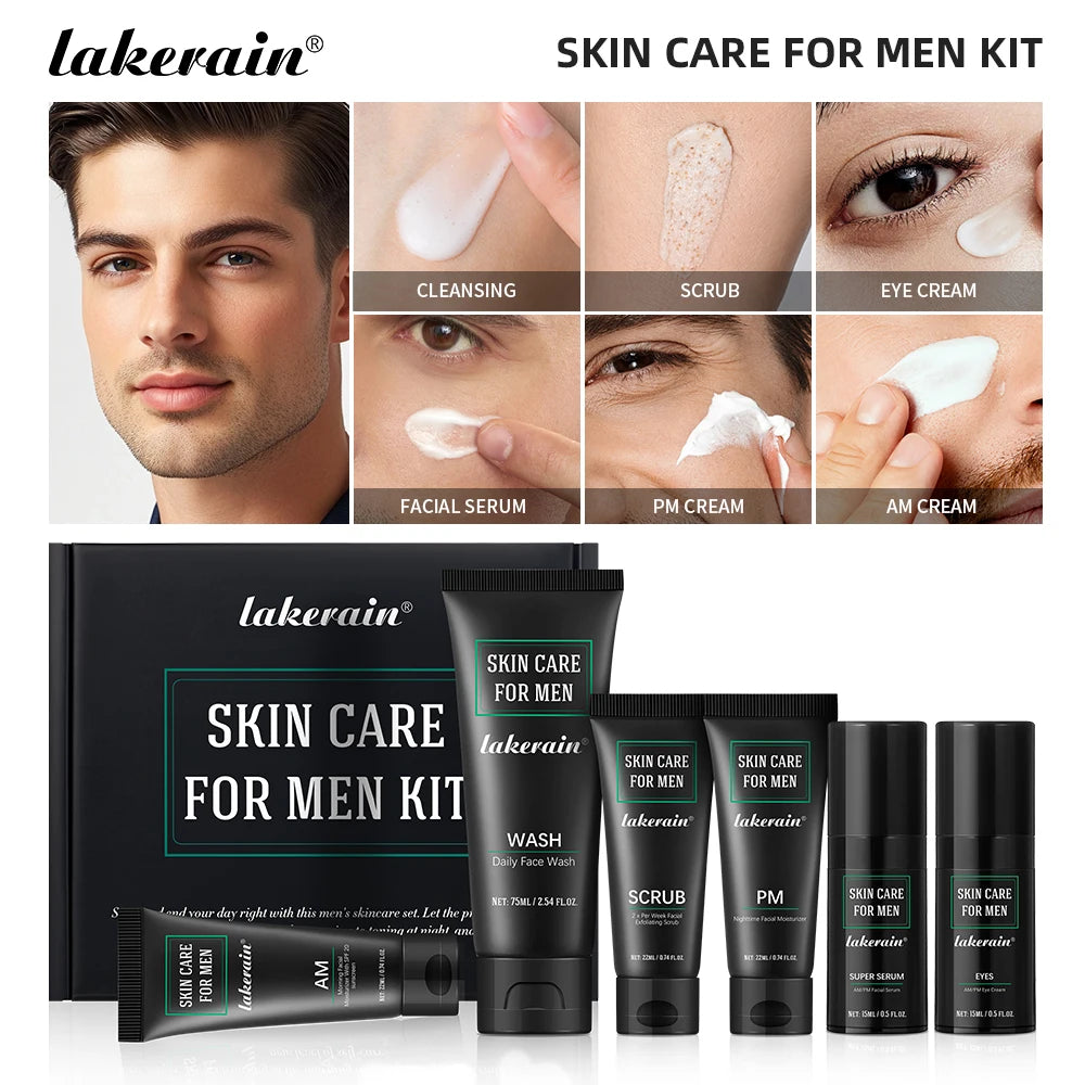 lakerain Men’s 6-Piece Skincare Set with SPF 20 Moisturiser - Zenflow Active