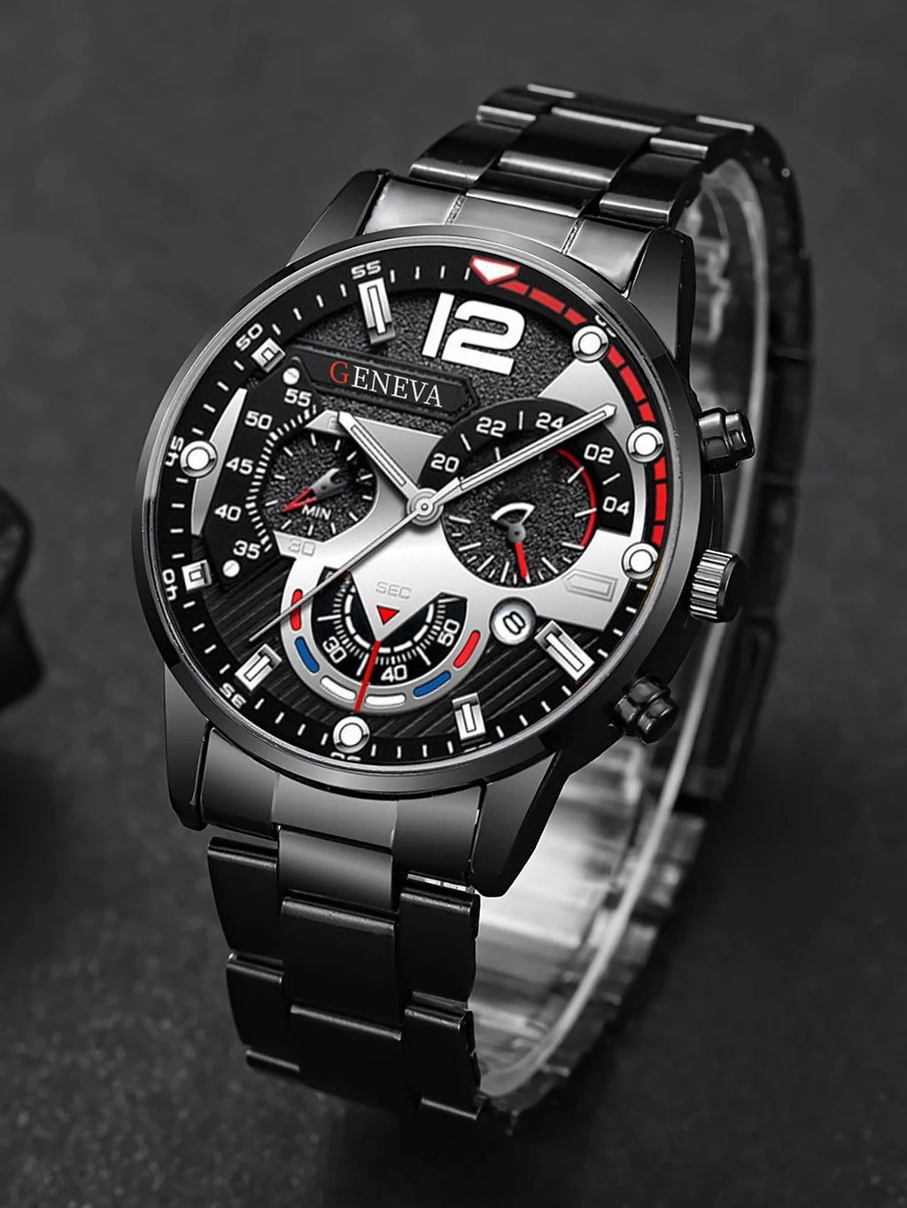 Men's Quartz Watch Set with Bracelet Necklace Ring Calendar Function - Zenflow Active