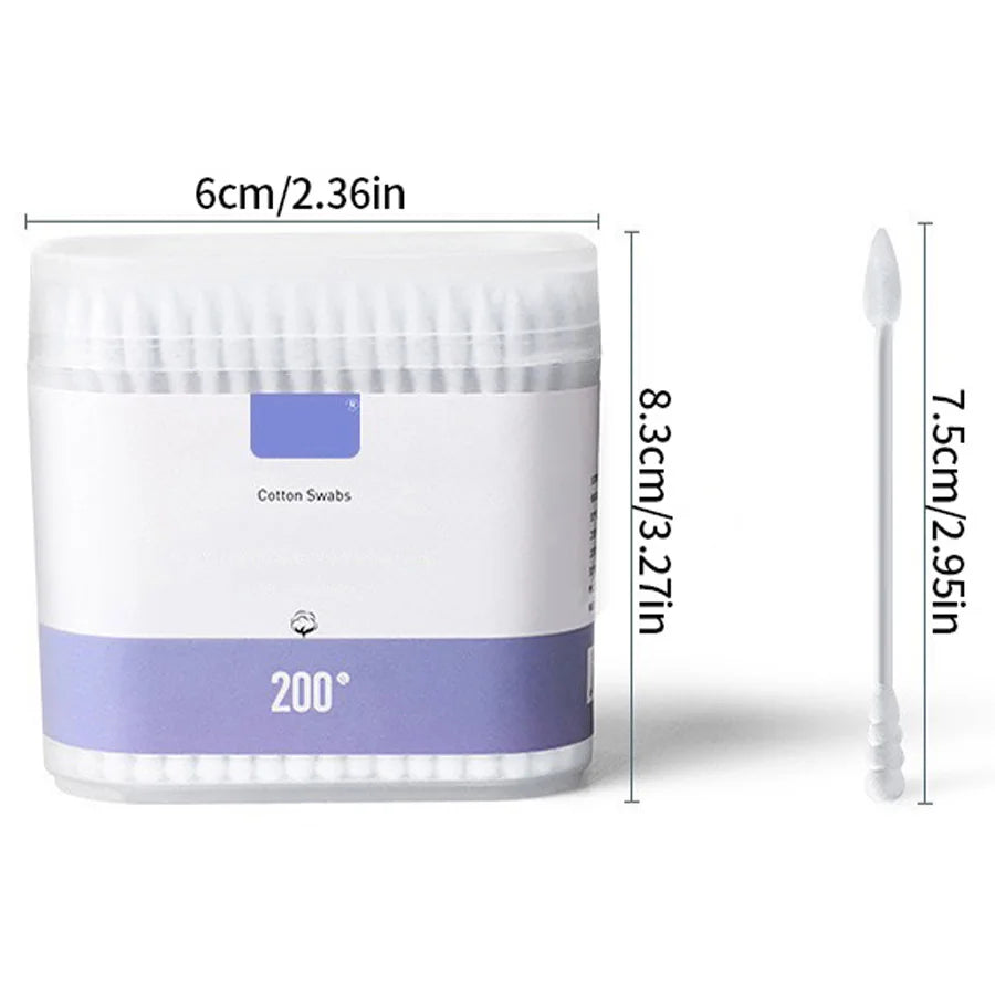 Double-Ended Cotton Swabs - 200 Pack Soft Makeup & Cleaning Buds Zenflow Active