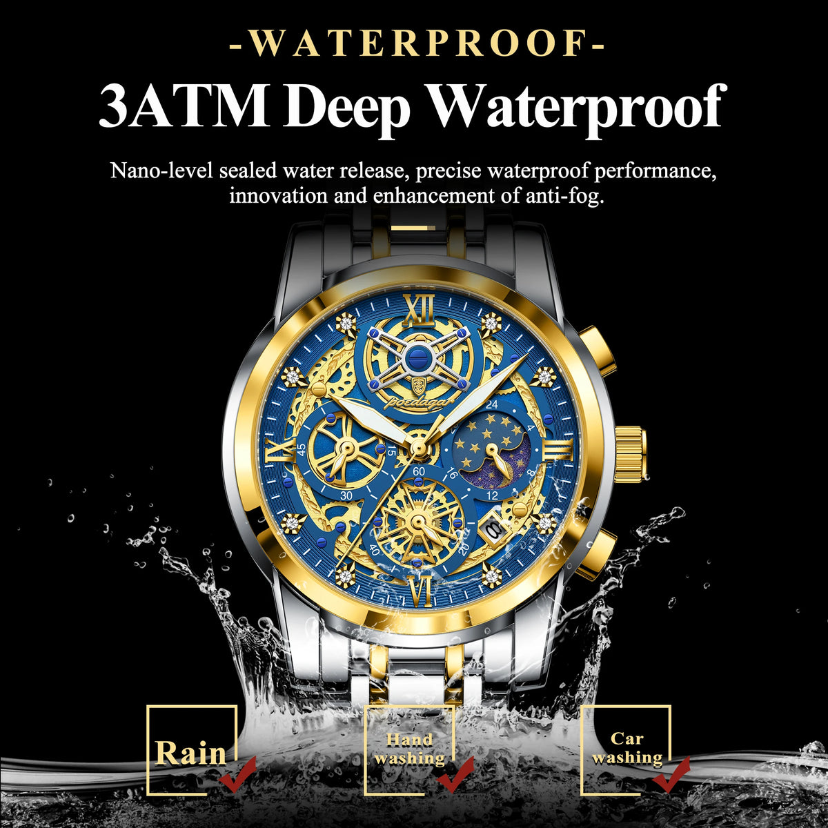 Poedagar Men's Chronograph Quartz Watch | Luminous | 30m Water Resistant - Zenflow Active