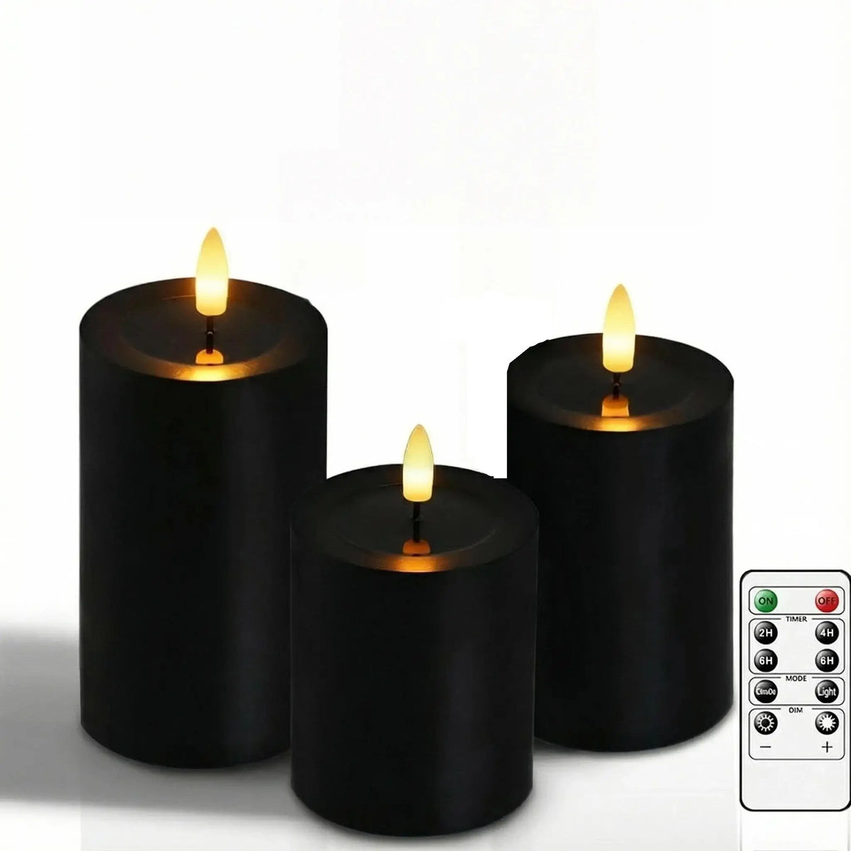 Black Flameless Pillar Candles Remote Controlled Flickering LED Paraffin Wax Candle Battery Operated Window Table Lighting Decor - Zenflow Active