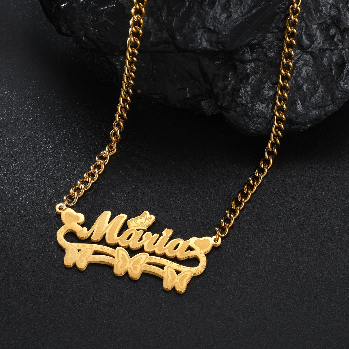 Goxijite Custom Removable Butterfly Heart Name Pendant Stainless Steel Laser Marking Nameplate Necklace - Zenflow Active
