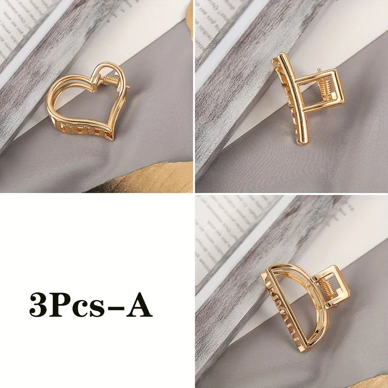 Mini Hollow Heart Metal Hair Claw Clips — Gold Geometric Barrettes for Women & Girls - Zenflow Active