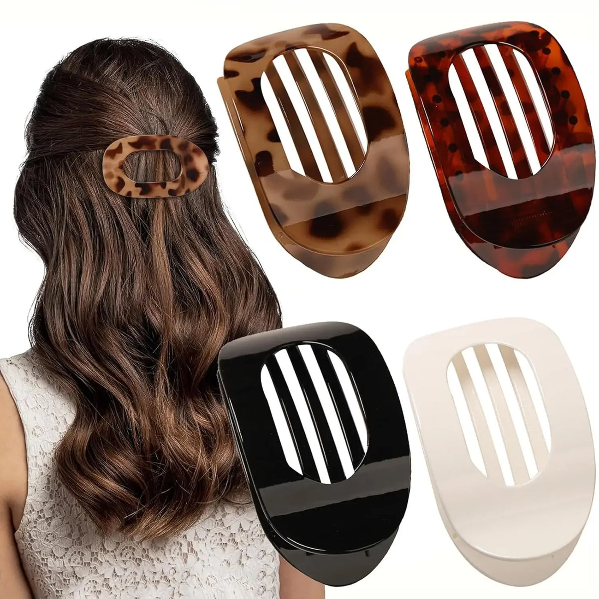 Oval Matte Hair Claw Clip | Leopard Print & Solid Acrylic Barrette — Single & Multi-Pack - Zenflow Active