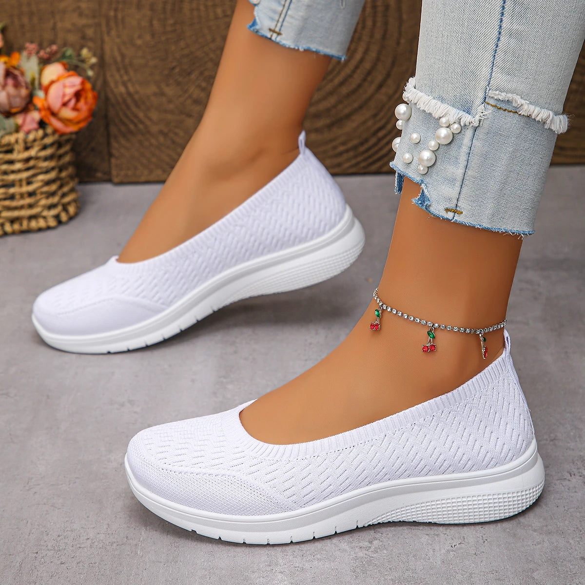 Women's Breathable Mesh Flat Shoes — Lightweight, Soft Sole, Round Toe, Hook & Loop - Zenflow Active