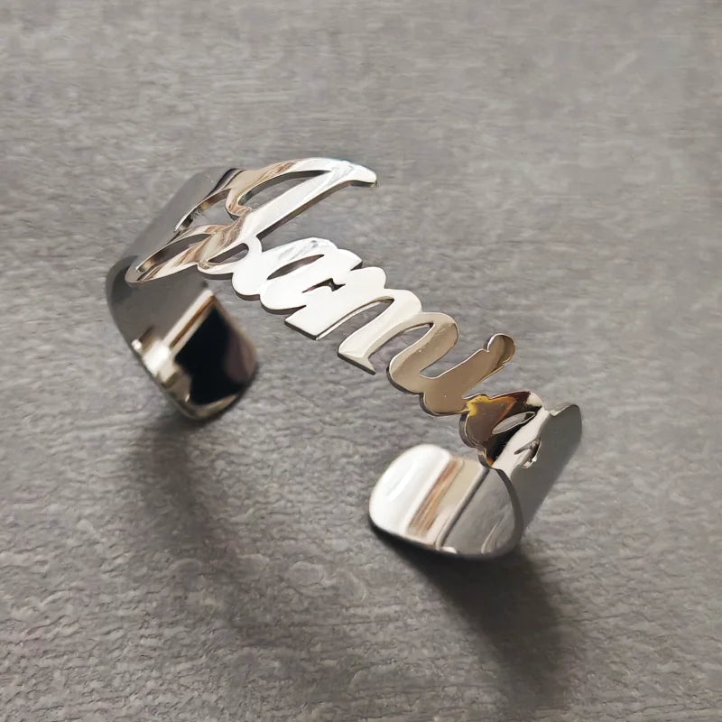 Custom Name Letter Big Bracelet Personalized Stainless Steel Opening Adjustable Charm Bangles Jewellery Birthday Gifts Wholesale - Zenflow Active