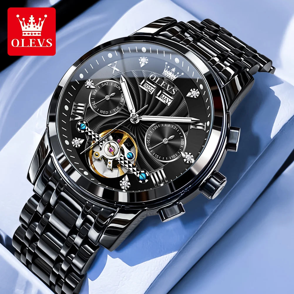 OLEVS 7088 Skeleton Automatic Watch | Tourbillon Display | Luminous - Zenflow Active