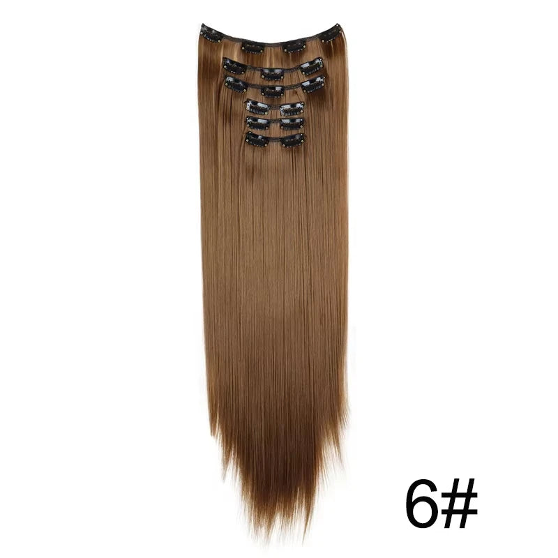 16 Clips in Hair Extensions 24Inchs Long Straight Hairstyle Synthetic Blonde Black Hairpieces Heat Resistant Fake Hair 6Pcs/Set - Zenflow Active
