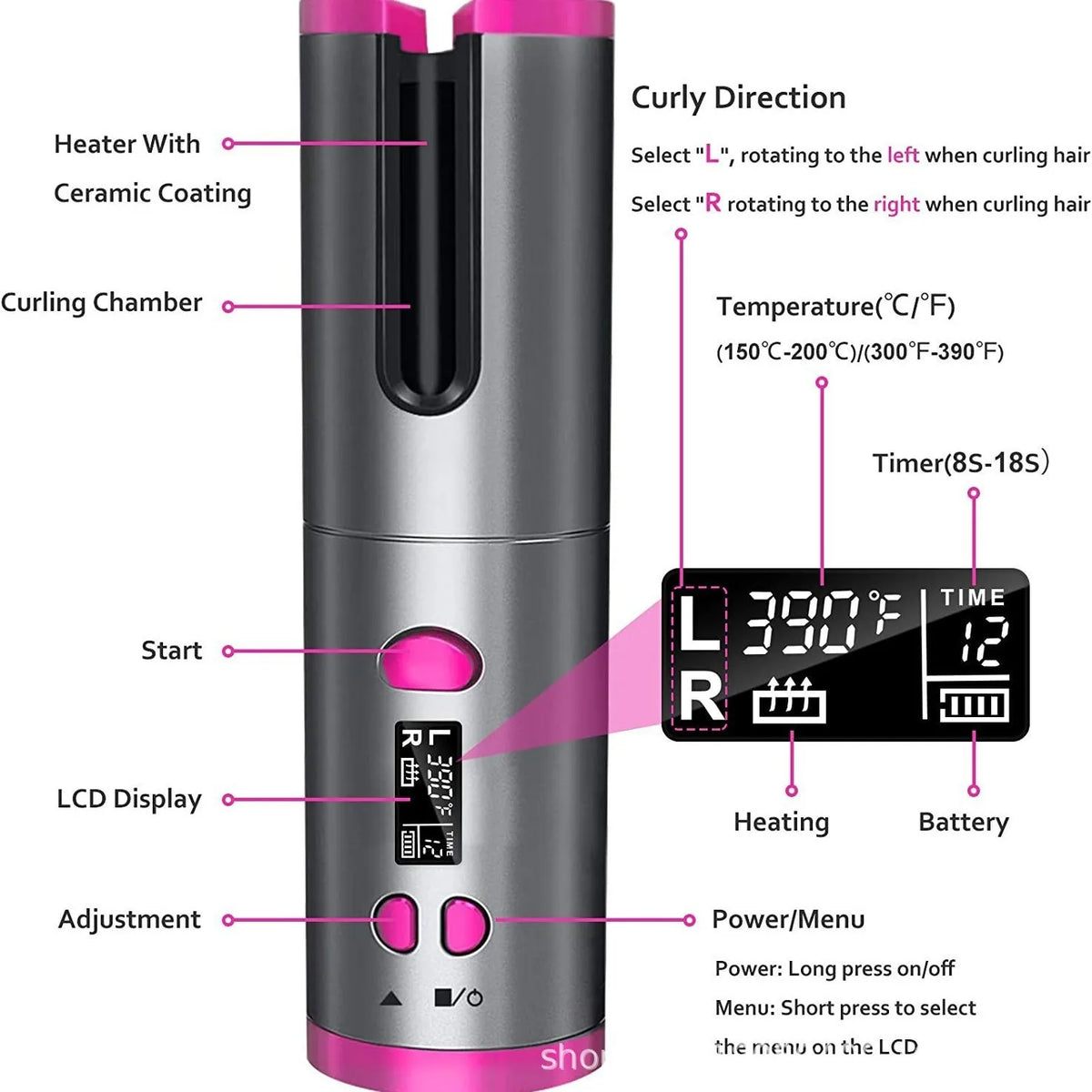 Cordless Automatic Hair Curler | Rechargeable Tourmaline Ceramic Curling Iron - Zenflow Active