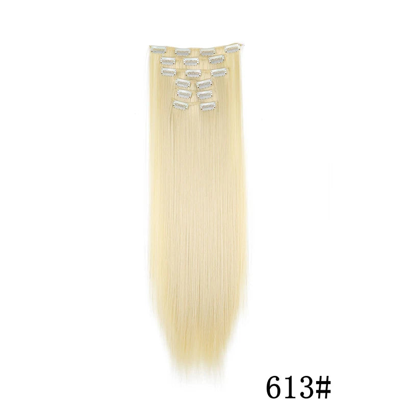Synthetic Clips in Hair Extensions Long Straight Hairstyle Blonde Black Hairpieces Heat Resistant False Hair Daily Use - Zenflow Active