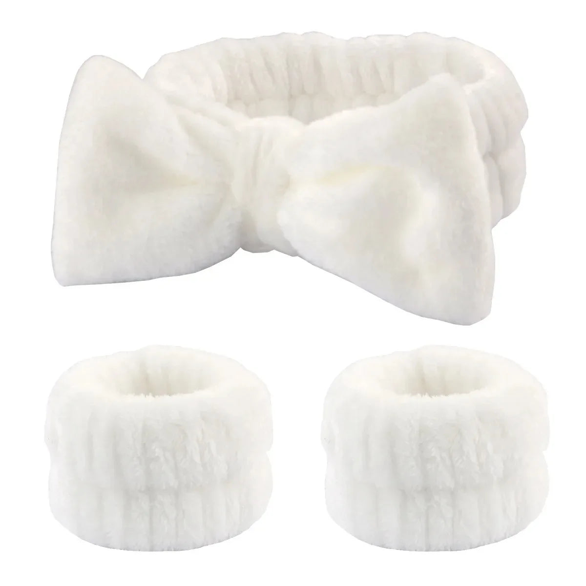 Bow Headband & Wristband Set | Soft Coral Fleece Hair Band for Washing, Yoga & Skincare - Zenflow Active
