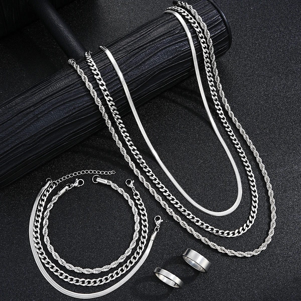Simple Stainless Steel Silver Colour Jewellery Sets for Men - Zenflow Active