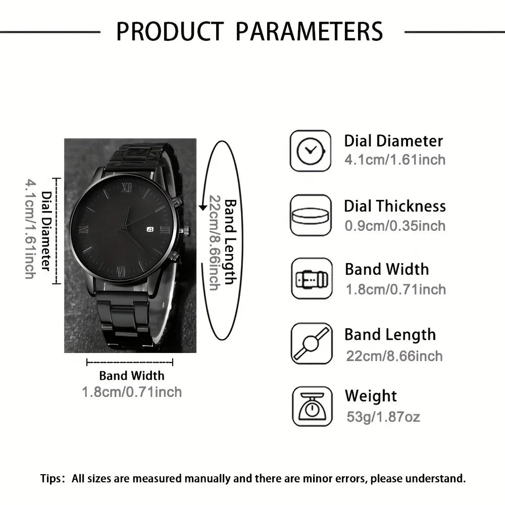 4-piece/set men's black minimalist quartz watch set with bracelet, necklace, and ring - Zenflow Active