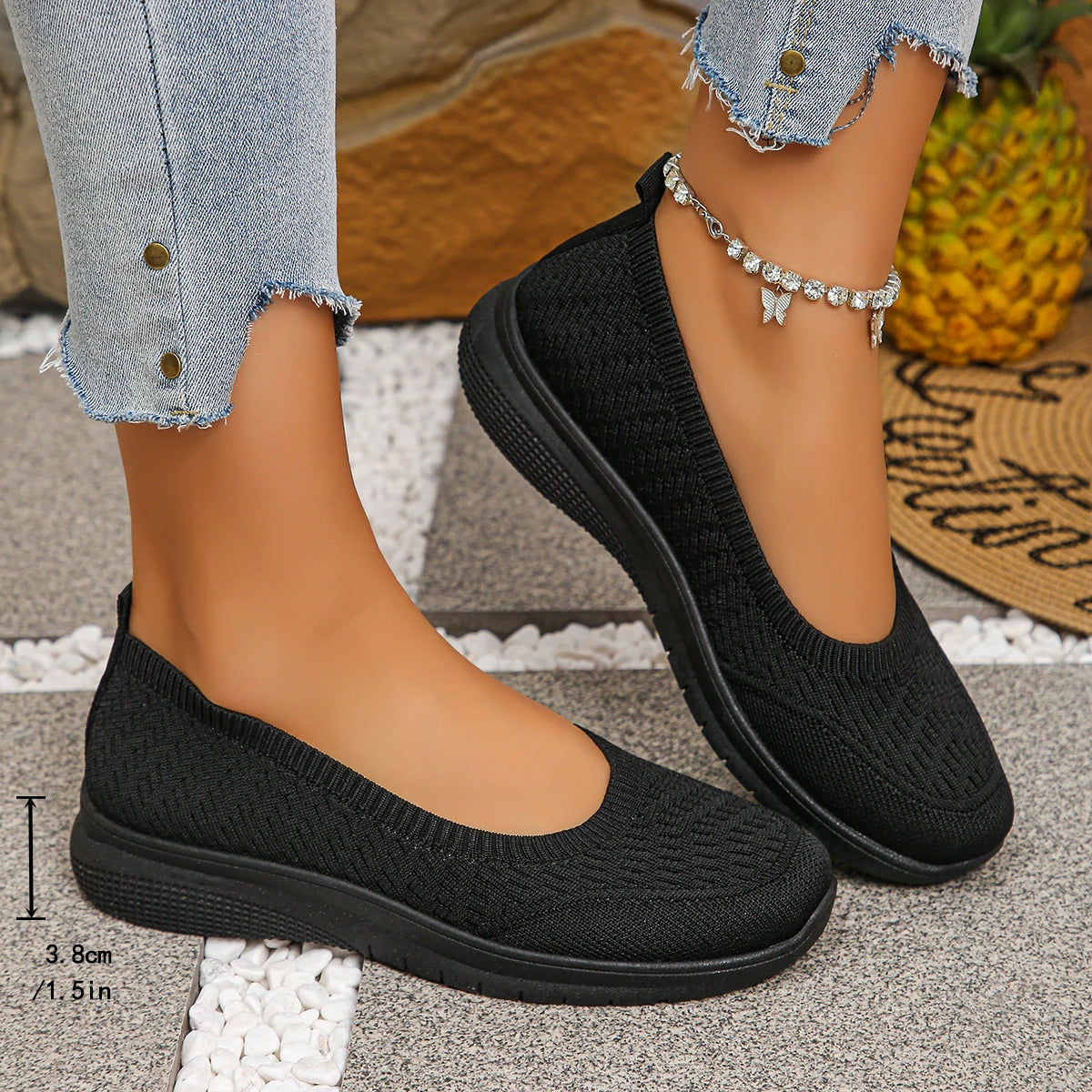 Women's Breathable Mesh Flat Shoes — Lightweight, Soft Sole, Round Toe, Hook & Loop - Zenflow Active