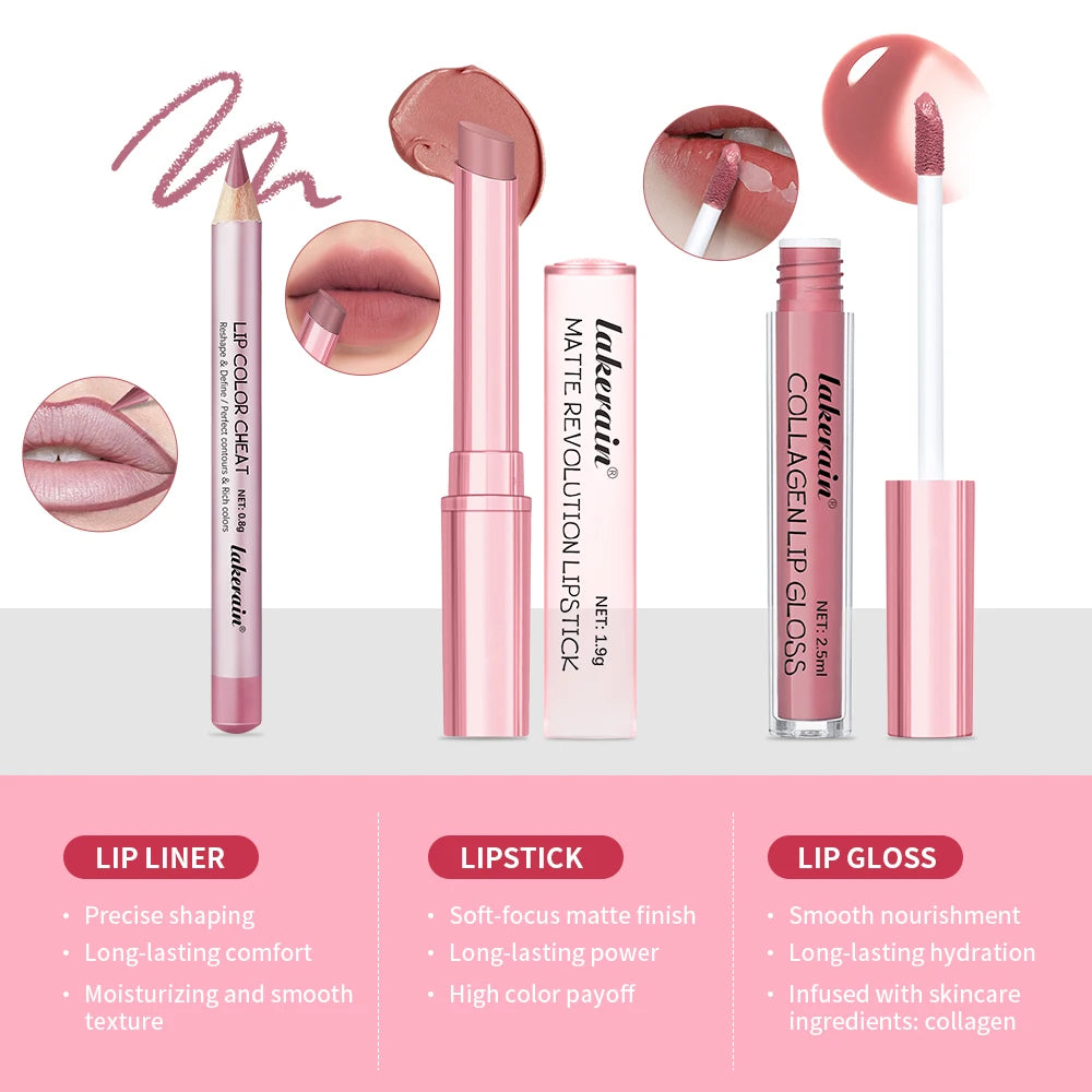 Lip Combo Matte Lipstick + Lip Liner Pen Lip Gloss Set - Zenflow Active